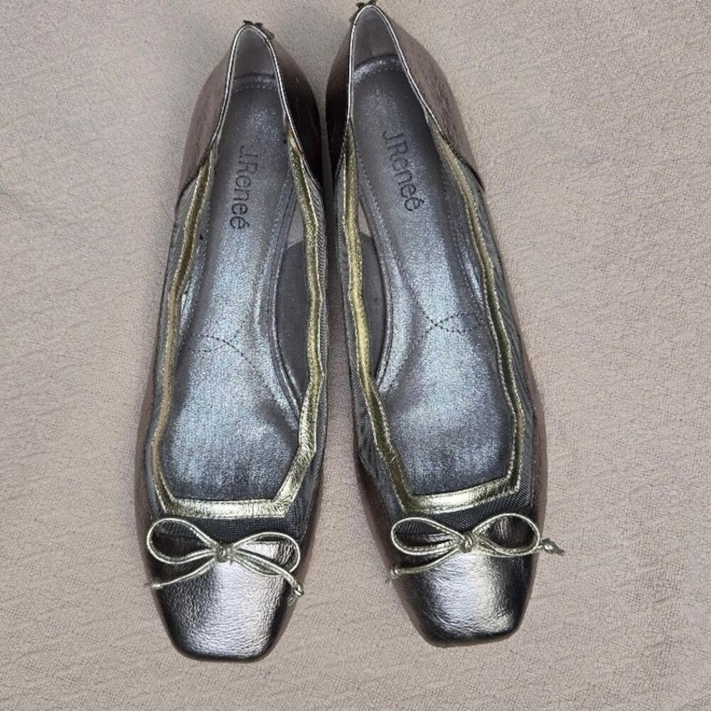 metallic square toe bow ballet flats • size 13 ♡